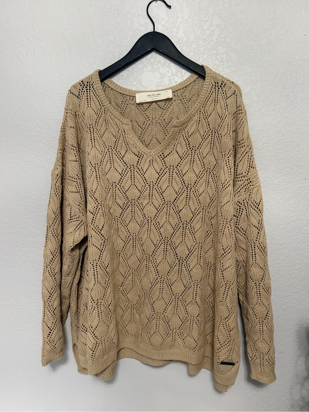 Peace Love World Boheme Beige Open Knit Sweater 3X